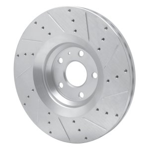 Audi TTS Quattro Brake Rotor (1) - Front Left - R1 Concepts - Drilled & Slotted - Silver - `12-`15